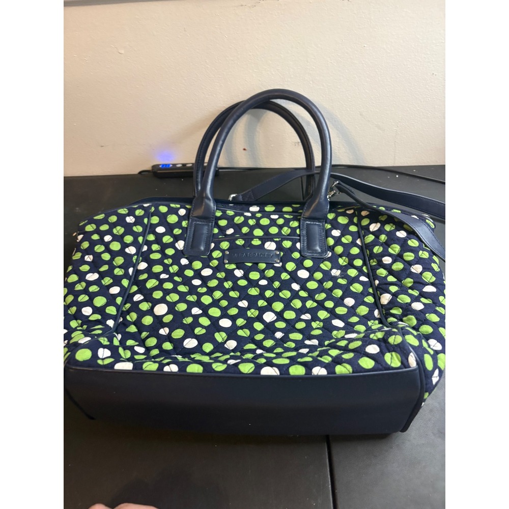 Vera Bradley Quilted Cotton Satchel Bag Navy Green Polka Dot Go Fish Pattern